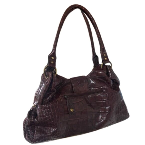 Michael Rome Designs, Croc Embossed Brown Leather Handbag, Excellent Condition - Picture 3 of 16